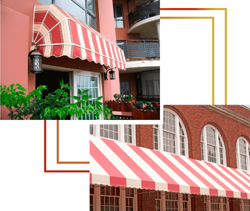 A collage of different types of awnings.